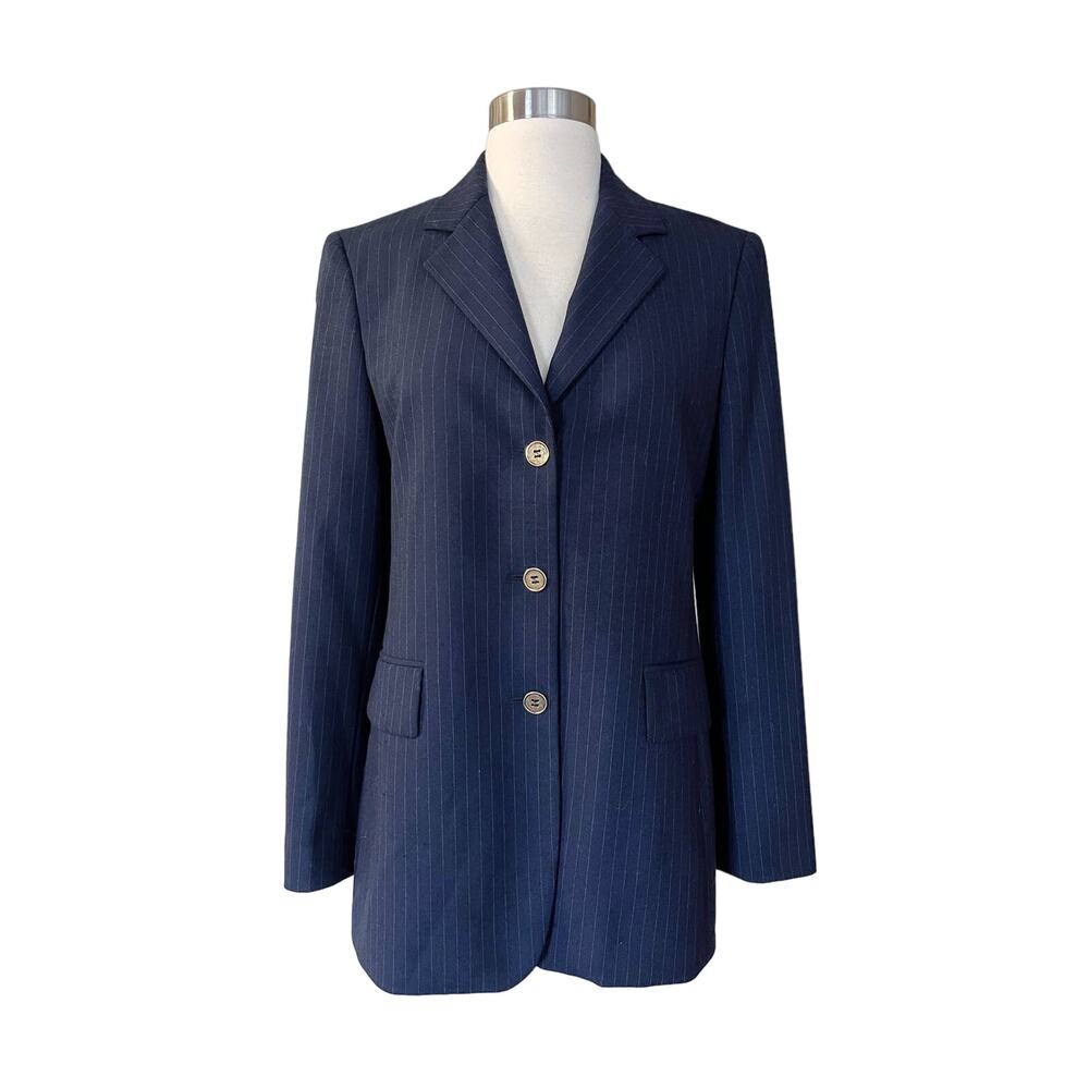 GILMAR Blazer Jacket Blue Subtle Stripes Button Down Italy Long Sleeves 40 EUC